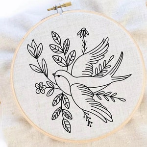 Bird Flower Embroidery Pattern Swallow Embroidery Cute Bird Pattern Floral Hand Embroidery Pattern Embroidery PDF