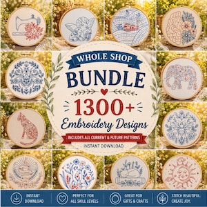 Whole Shop Bundle, Hand Embroidery Pattern,Embroidery Bundle Pack ,Bundle Embroidery Pattern ,instant download, Lifetime Access