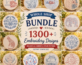 Hela butikspaket, handbroderimönster, broderipaket, broderimönsterpaket, omedelbar nedladdning, livstidsåtkomst