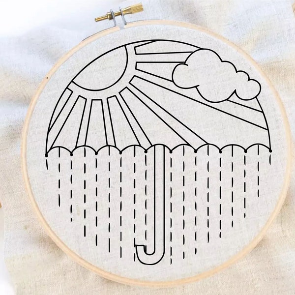 Rainbow Umbrella Embroidery Pattern Raining Embroidery Sunshine Pattern Hand Embroidery Umbrella Pattern Embroidery PDF