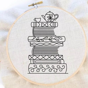 Stack of Books Embroidery Pattern Reading Embroidery Sampler Pattern Hand embroidery pattern Instant Download PDF