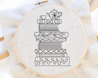 Stack of Books Embroidery Pattern Reading Embroidery Sampler Pattern Hand embroidery pattern Instant Download PDF