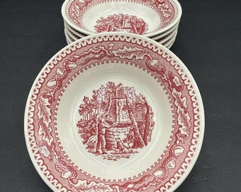 Juego de 6 cuencos para salsa de postre de frutas Royal China Memory Lane Pink Fruit, diseño de bellotas, fabricados en EE. UU. (VTG)