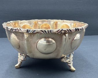 Vintage Brass Bowl Planter Bowl Candy Dish with Feet Mid Century Modern