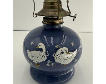 Vintage lamplicht Farms kerosinelamp –lavendelblauw met eendjes Cottagecore
