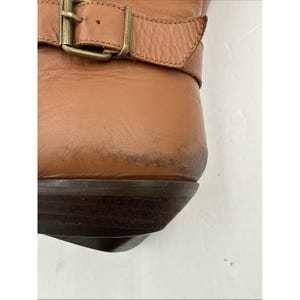 Vtg 80s Brown Camel Leather Slouch Boots Flat Heel Under Knee Size 8 1/2 image 9