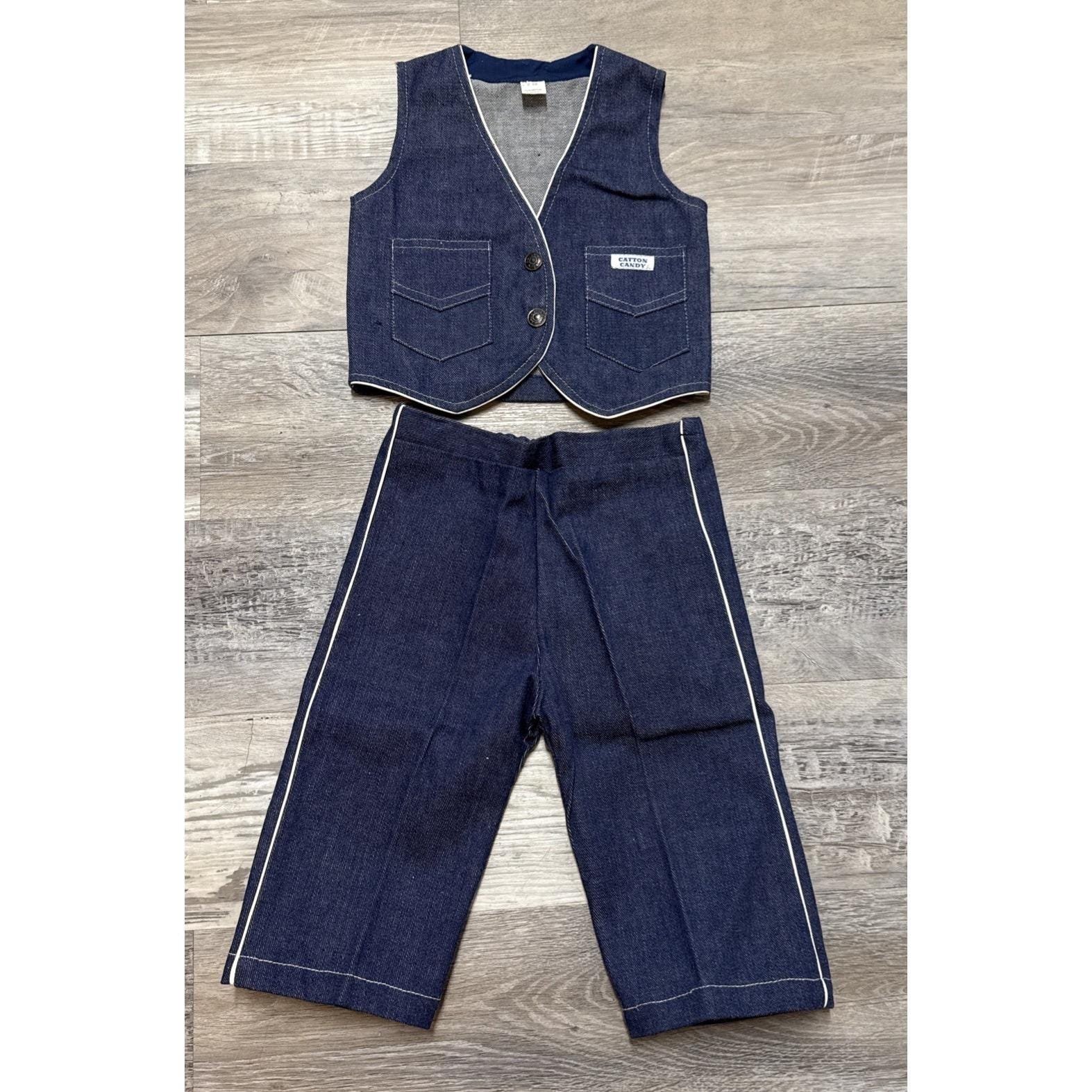 Vintage Cotton Candy Kids Denim Vest Pants Set Western Rodeo Outfit 70s 80s