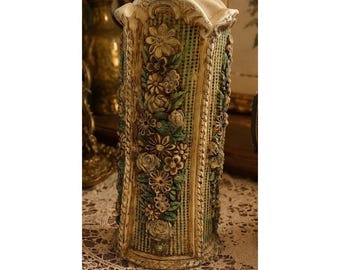 Vintage Hallmark Japan Blumenrelief Stumpenkerze Hollywood Regency