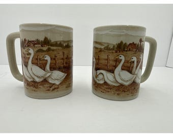 Taza Otagiri vintage con diseño de gansos y bandada de gansos, lote de 2 tazas de café