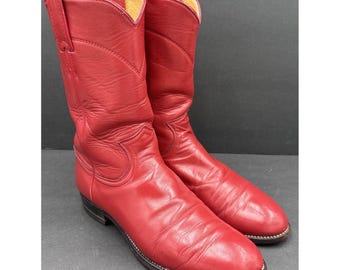 Botas vaqueras vintage Justin Roper de cuero rojo para mujer, talla 7.5, estilo western rodeo, fabricadas en EE. UU.