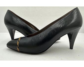 Vintage Bruno Magli Italy Handmade Pumps Heels Shoes Black 80s 90s Size 7 B