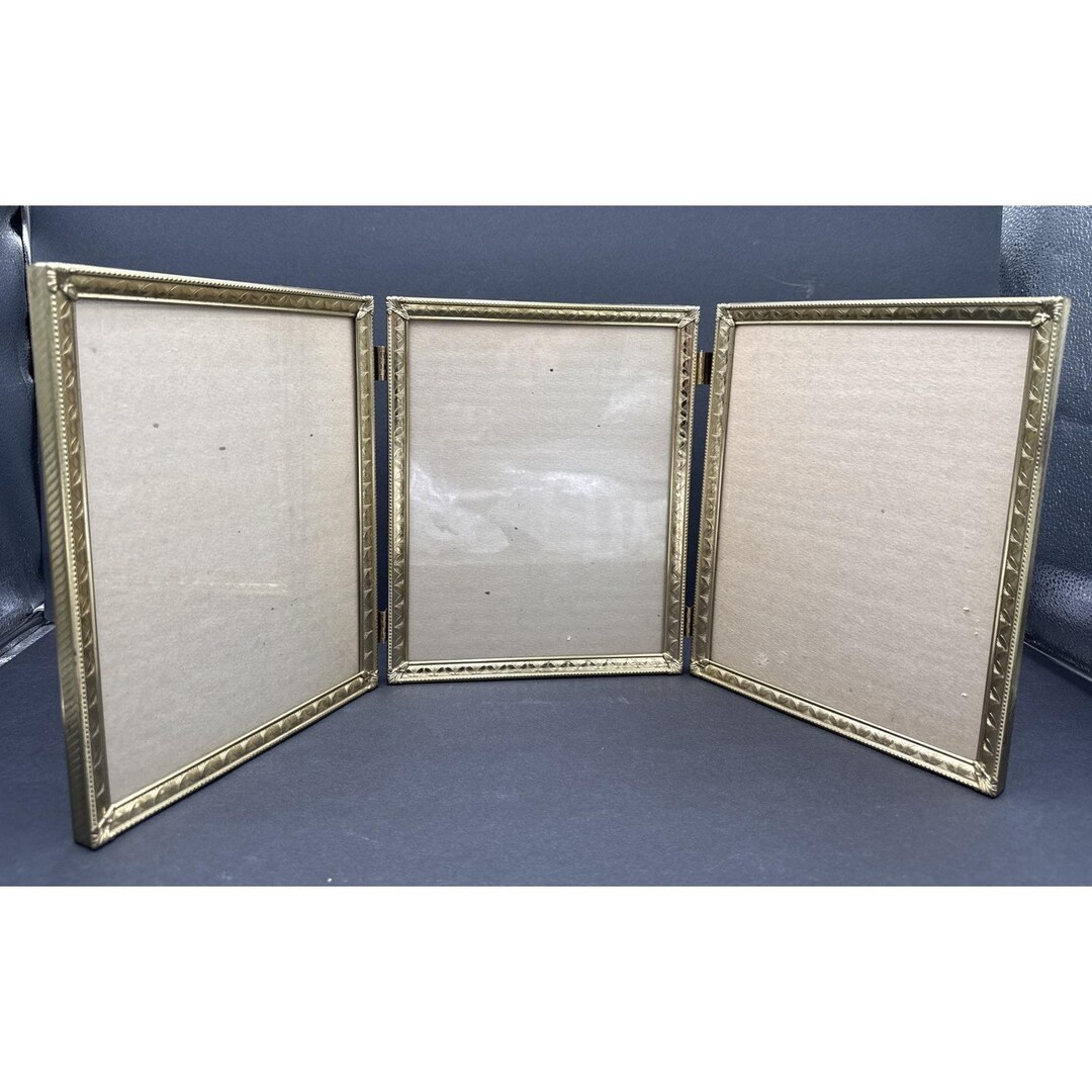 Vintage Trifold Brass/gold Tone Ornate Metal Picture Frame 8X10 - Etsy