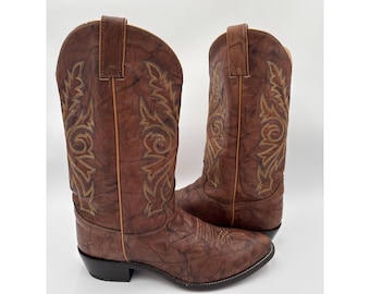 Justin Saddle Roper Boots Men Size 12 EE Brown Leather Style 1560 Western