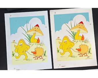 VTG menge 2 Brad McMillan signiert Artist Proof Mushroom Kid Siebdruck AP