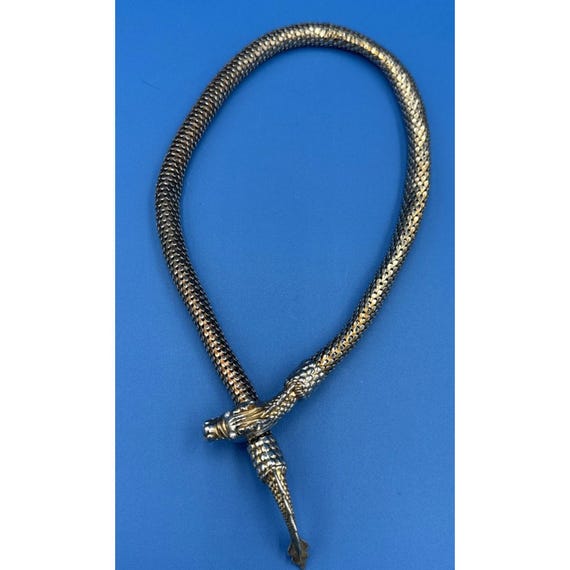 Vintage Mesh Gold Tone Dragon Choker Necklace Clear Eyes View 2