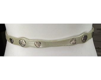 Cinturón fino de cuero estilo western vintage con concho de corazón, Dundee USA, estilo vaquero rockabilly, talla 28