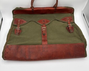 Vintage Orvis Battenkill Green Canvas & Leather Hanging Garment Suit Bag Luggage