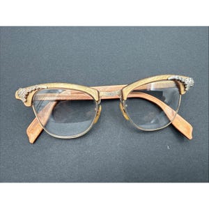 Vintage 50s 60s CAT EYE Gold Rhinestones EMBELLISHED Made in FRANCE Sunglasses 1950s French Rhinestone Cat Eye Sunglasses main image 4