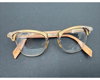 Occhiali da vista vintage Shuron anni '50 a occhi di gatto con montatura in strass, colore marrone, Made in USA