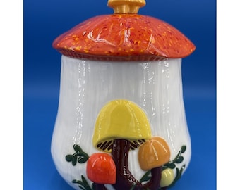 Barattolo vintage Arnels a forma di fungo, 23 cm, per biscotti e zucchero, arancione screziato, anni '70