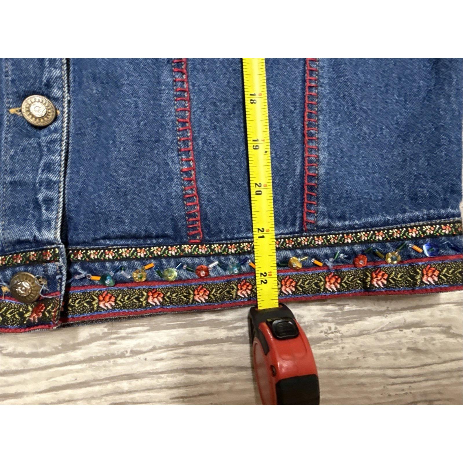 Vtg New Direction Jean Jacket Womens Beaded Floral Embroidered Y2K