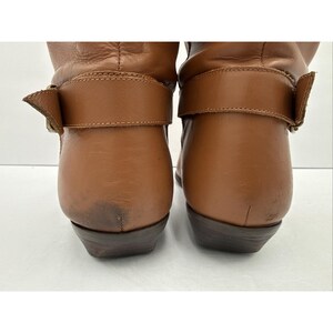 Vtg 80s Brown Camel Leather Slouch Boots Flat Heel Under Knee Size 8 1/2 image 6