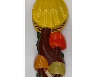 Vintage jaren 70 paddestoel keramische lepelsteun muur hangend decor 9" kitchy
