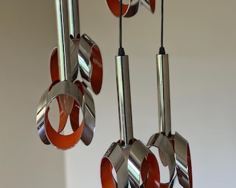 Typical Space Age Cascade lamp with five pendants by Massive, 1970. Design - Vintage - Raak - Fog & Morup - Philips - Arne Jacobsen