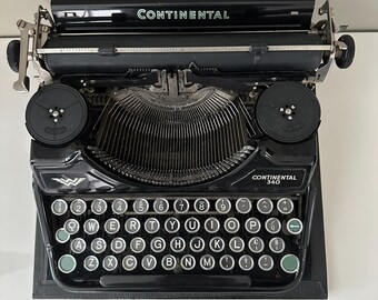 Continental 340 Portable Typewriter, Working, Glossy Black