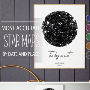 Star Map Print Custom By Date, PRINTABLE Star Chart Poster, Astronomy Gifts Galaxy Art Print, Constellation Map Where We Met GalaxyGalMaps