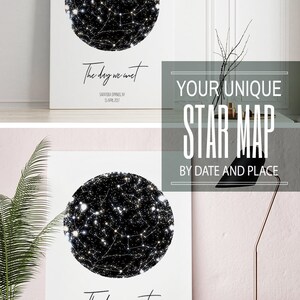 Star Map Print Custom by Date, PRINTABLE Star Chart Poster, Astronomy ...