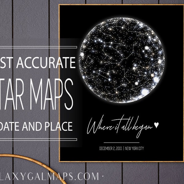 Star Map Print Custom By Date | PRINTABLE Star Chart Poster, Astronomy Gifts Galaxy Art Print Constellation Map Where We Met Night Sky Print