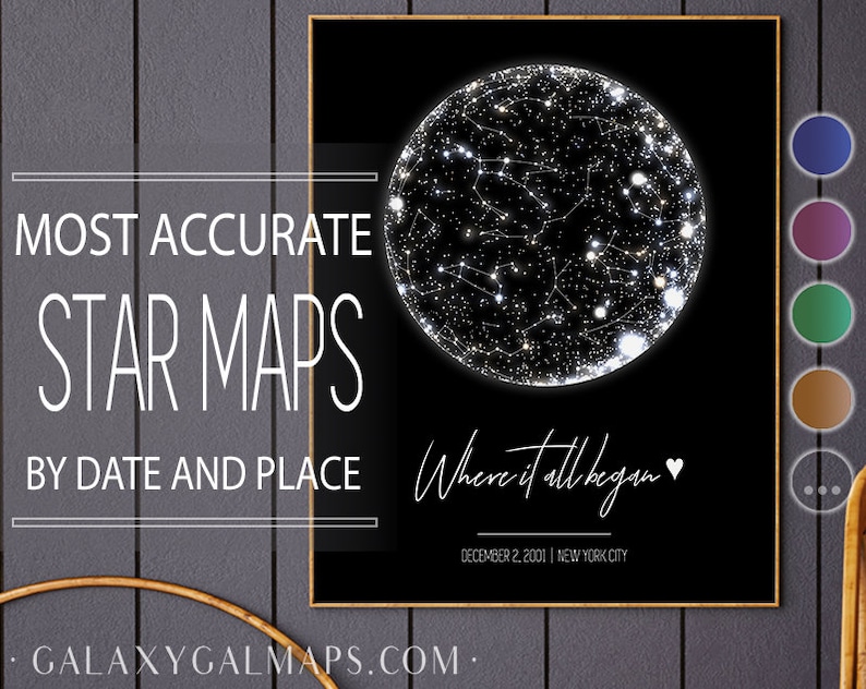Star Map Print Custom By Date | PRINTABLE Star Chart Poster, Astronomy Gifts Galaxy Art Print Constellation Map Where We Met Night Sky Print 