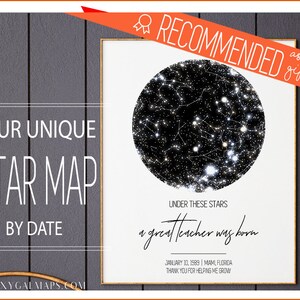 Gift For Teacher | End Of School Year Gift | Personalized Map Of The Stars Printable Poster | Principal Gift Thank You Teacher Appreciation