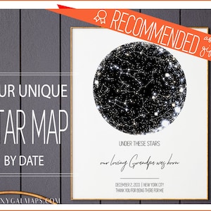 Gift For Grandfather | Gift For Grandpa |Printable Constellation Map | Father'S Day Gift | My Hero | Gift From Grown Son | Grandparent Gift