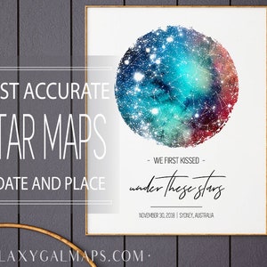 Custom Star Map • REAL Night Sky Map • Constellation Poster • Constellation Map • Star Map Print • Unique Gift • Celestial Watercolor Art