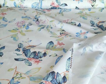 Cotton Floral Bird Pattern Fabric  Multipurpose Usage for Home Decor, Window Curtains, Roman Shades, Table Runners. Width 180 cm