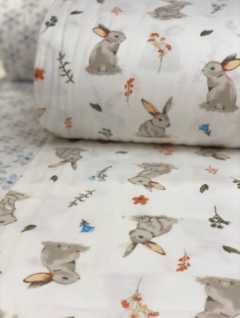 Bunny Rabbit Brushed Flannel Cotton Fabric Premium quality . Width 240cm image 3