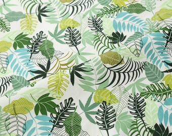 Green Leaf printed  fabric . Botanical Cotton fabric. 160cm or 63"  wide