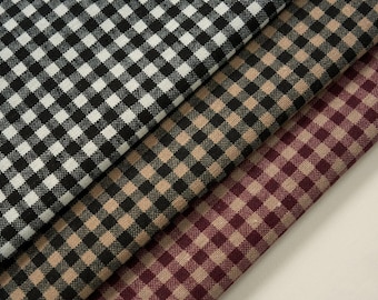 Tissu en coton aspect lin à carreaux vichy 5 mm, vendu au demi-mètre | Noir, taupe, bordeaux | Coton pour la confection de vêtements, le patchwork, les loisirs créatifs et la décoration intérieure | Largeur : 146 cm