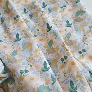 100%  Cotton Fabric. The Meadow in Green , Blue and Beige . Floral fabric.