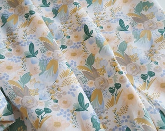 100%  Cotton Fabric. The Meadow in Green , Blue and Beige . Floral fabric.