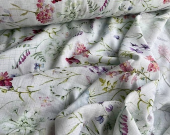 100% Organic Cotton Double Gauze  Muslin Fabric . Digital  printed Fabric.   Botanical Fabric, Floral  Fabric. Width 240cm