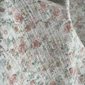 Floral Double Gauze Fabric, Roses on off white background Cotton Fabric Muslin Fabric for sewing. Prised by half metre. image 3