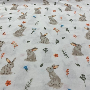 Bunny Rabbit Brushed Flannel Cotton Fabric Premium quality . Width 240cm image 1