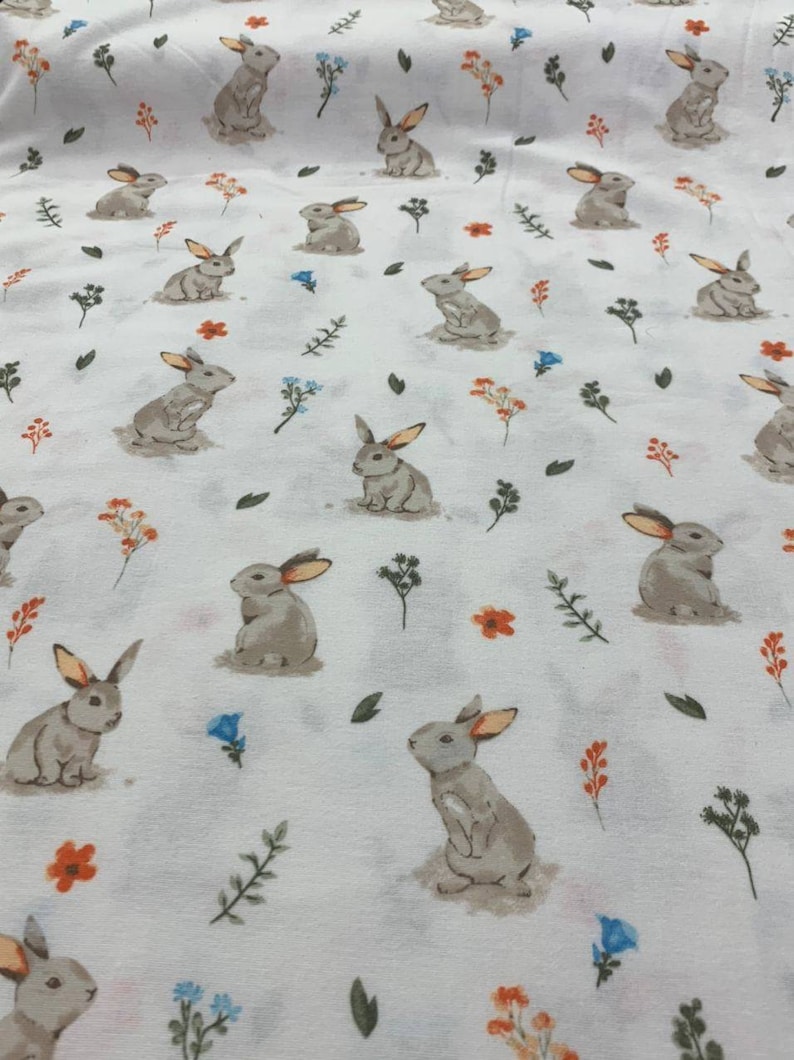 Bunny Rabbit Brushed Flannel Cotton Fabric Premium quality . Width 240cm image 1