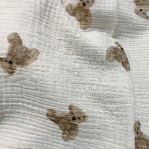 100% Cotton Double Gauze Fabric .Teddy Bear, Hearts on Cream Background . Muslin Fabric for sewing. Prised by half ,metre. image 8