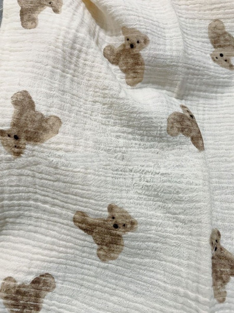 100% Cotton Double Gauze Fabric .Teddy Bear, Hearts on Cream Background . Muslin Fabric for sewing. Prised by half ,metre. image 8