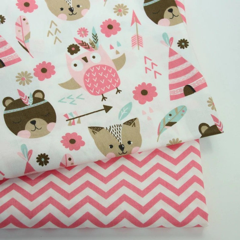 Fat Quarter Bundle Pink Chevron Fabric Bears Fabric Owl Etsy