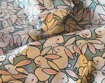 Cotton Fabric, Bunny Rabbit  fabric, turquoise. Premium quality .